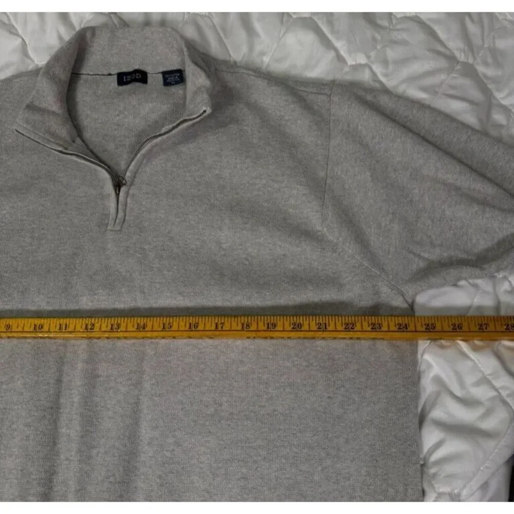 IZOD Mens Mock Neck 1/4 Zip Pullover Sweater XL Grey‎ Cotton Contrast Stitching